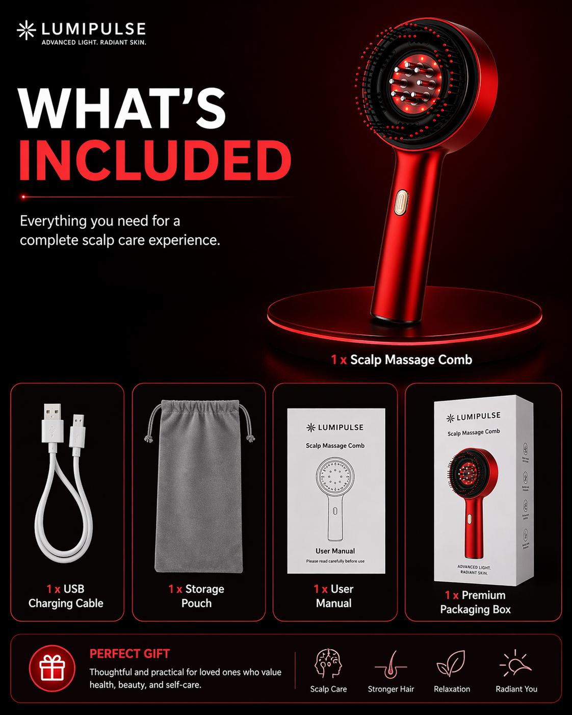 Lumipulse™ Red Light Scalp Therapy Comb for Healthier, Stronger Hair